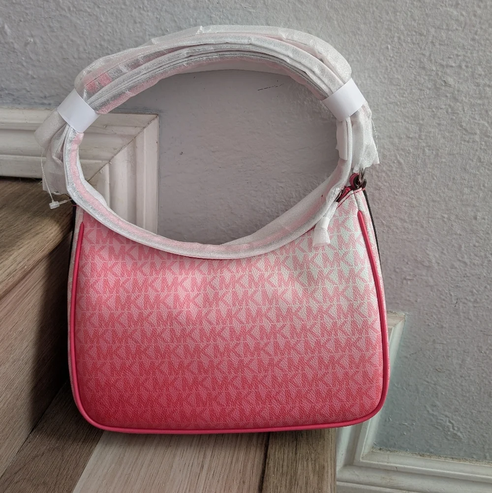 NWT Michael Kors Jet Set Large Ombré Signature Logo Pochette Crossbody Hibiscus - Picture 2 of 4